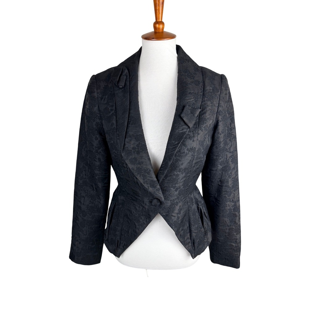 Trelise Cooper It's A Cinch Albertine Black Floral Wool Jacquard Blazer 12 US 10